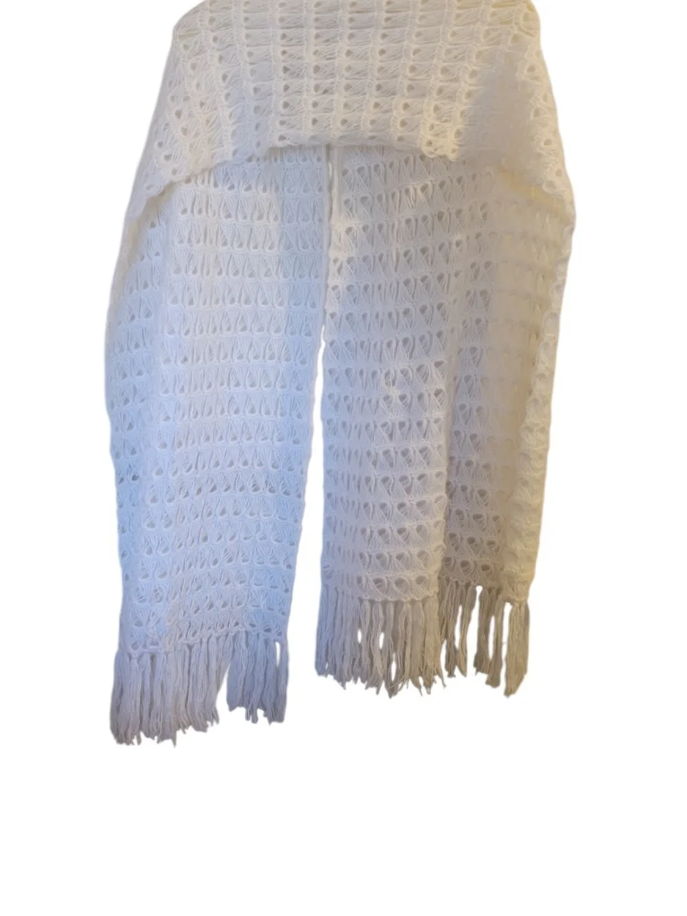 Cream Knit Fringe Wrap - Women's Accessory